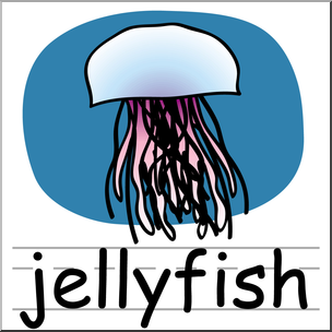 Clip Art: Basic Words: Jellyfish Color Labeled