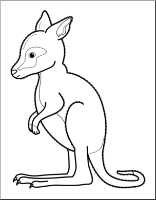 Clip Art: Baby Animals: Kangaroo Joey B&W