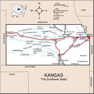 Clip Art: US State Maps: Kansas Color Detailed – Abcteach