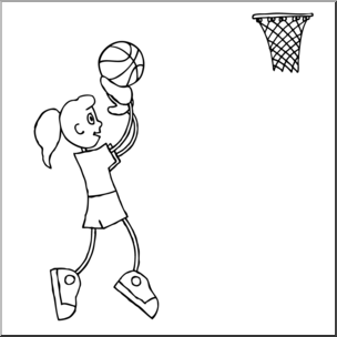 Clip Art: Cartoon School Scene: Sports: Basketball 03 B&W – Abcteach