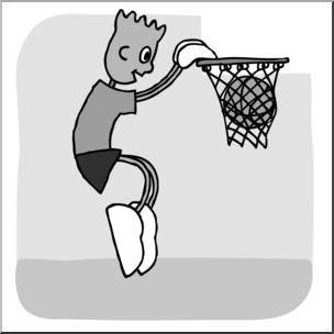 Clip Art: Cartoon School Scene: Sports: Basketball 07 Grayscale