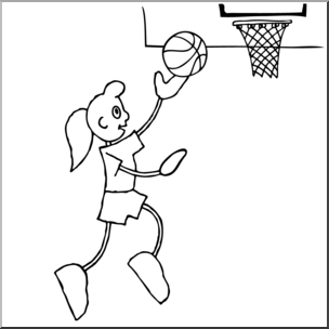 Clip Art: Cartoon School Scene: Sports: Basketball 05 B&W