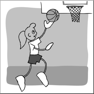 Clip Art: Cartoon School Scene: Sports: Basketball 05 Grayscale