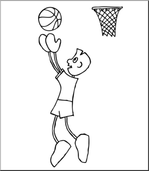 Clip art: Cartoon School Scene: Sports: Basketball 04 B&W