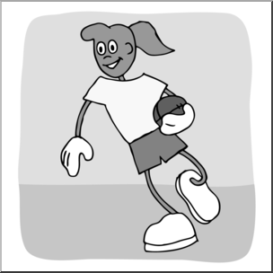 Clip Art: Cartoon School Scene: Sports: Football 05 Grayscale
