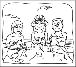 Clip Art: Kids: At the Beach B&W