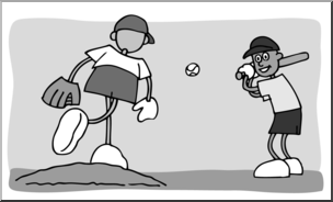 Clip Art: Cartoon School Scene: Sports: Baseball 01 Grayscale