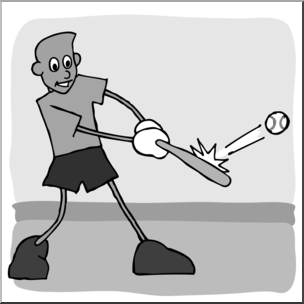 Clip Art: Cartoon School Scene: Sports: Baseball 06 Grayscale