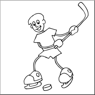 Clip Art: Cartoon School Scene: Sports: Ice Hockey 01 B&W