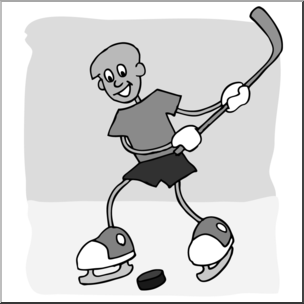 Clip Art: Cartoon School Scene: Sports: Ice Hockey 01 Grayscale