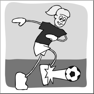 Clip Art: Cartoon School Scene: Sports: Soccer 06 Grayscale