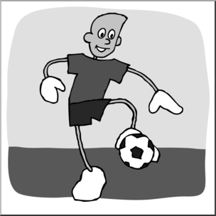 Clip Art: Cartoon School Scene: Sports: Soccer 07 Grayscale