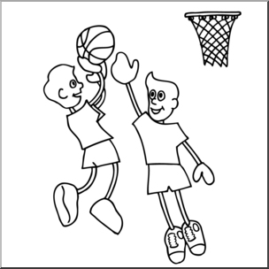 Clip Art: Cartoon School Scene: Sports: Basketball 01 B&W