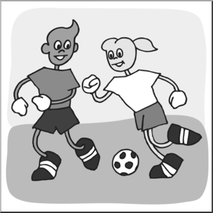 Clip Art: Cartoon School Scene: Sports: Soccer 01 Grayscale