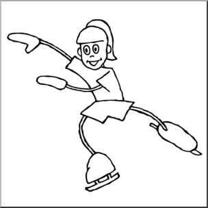 Clip Art: Cartoon School Scene: Sports: Winter Sports 01 B&W