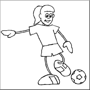 Clip Art: Cartoon School Scene: Sports: Soccer 02 B&W