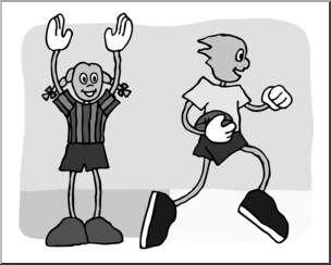 Clip Art: Cartoon School Scene: Sports: Football 06 Grayscale