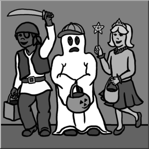 Clip Art: Trick or Treating Grayscale