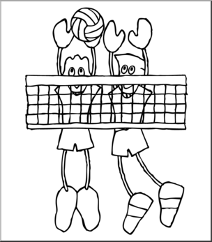 Clip Art: Cartoon School Scene: Sports: Volleyball 05 B&W