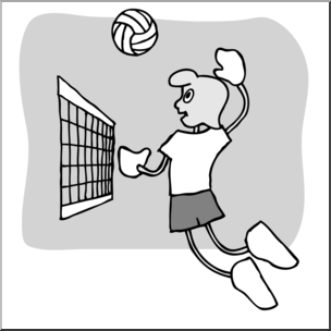 Clip Art: Cartoon School Scene: Sports: Volleyball 01 Grayscale