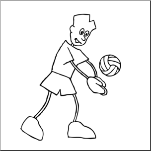 Clip Art: Cartoon School Scene: Sports: Volleyball 02 B&W