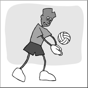 Clip Art: Cartoon School Scene: Sports: Volleyball 02 Grayscale