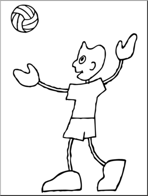 Clip Art: Cartoon School Scene: Sports: Volleyball 06 B&W