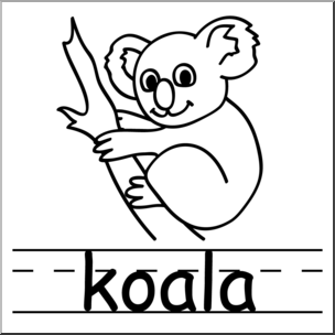 Clip Art: Basic Words: Koala B&W Labeled