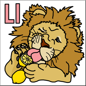 Clip Art: Alphabet Animals: L – Lion Licks a Lemon Color