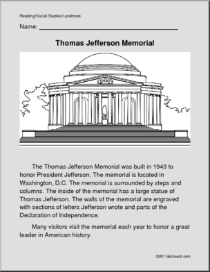 U. S. Landmark – The Jefferson Memorial (primary) Color and Read