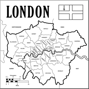 Clip Art: London Boroughs Map B&W Labeled