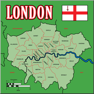 Clip Art: London Boroughs Map Color Labeled