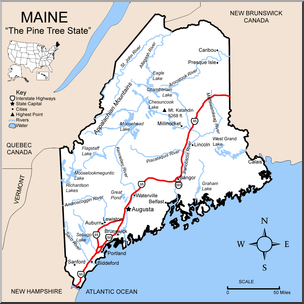 Clip Art: US State Maps: Maine Color Detailed