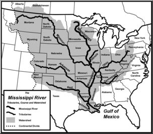 Clip Art: Mississippi River B&W Labeled – Abcteach