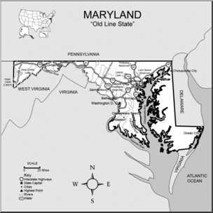 Clip Art: US State Maps: Maryland Grayscale Detailed – Abcteach