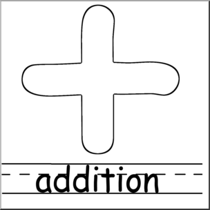 Clip Art: Math Symbols: Set 2: Addition B&W Labeled