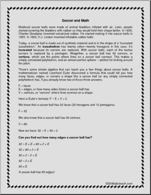 Algebra – Euler & Soccer (upper elem/middle) Worksheet