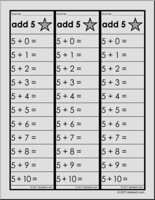 Math: Fact Fluency Practice: Add 5 – Abcteach