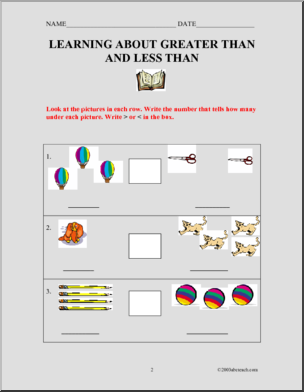 Greater Than/Less Than (primary) Worksheets