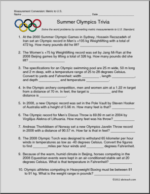 Metric to U.S. Conversion Olympic Theme Math