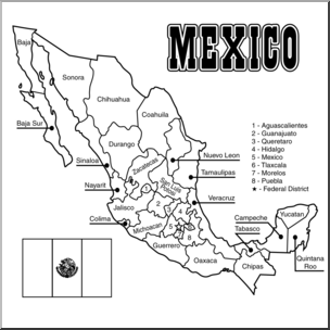 Clip Art: Mexico Map B&W Labeled – Abcteach