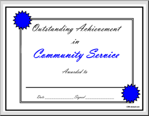 Certificate: Outstanding Achievement Award – Community Service
