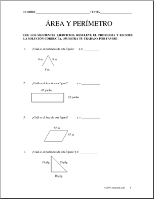 Spanish: PerÃŒmetro y Area (elementaria/secundaria) – Abcteach