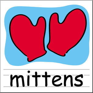 Clip Art: Basic Words: Mittens Color Labeled