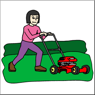 Clip Art: Kids: Chores: Mowing the Lawn Color – Abcteach
