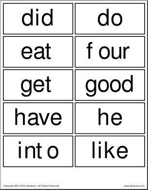 abcteach Early Reader Word Walls – words (no outline) – Abcteach