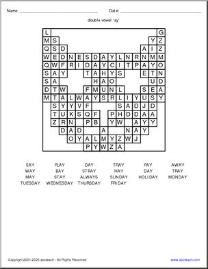 “ay” words’ Word Search