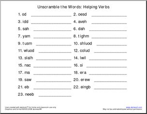 Helping Verbs (elem/ upper elem) Unscramble the Words – Abcteach