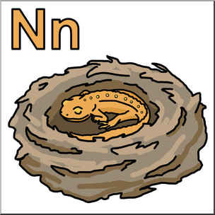 Clip Art: Alphabet Animals: N – Newt Naps in a Nest Color