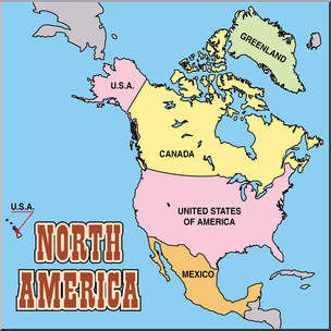 Clip Art: North America Map Color Labeled – Abcteach